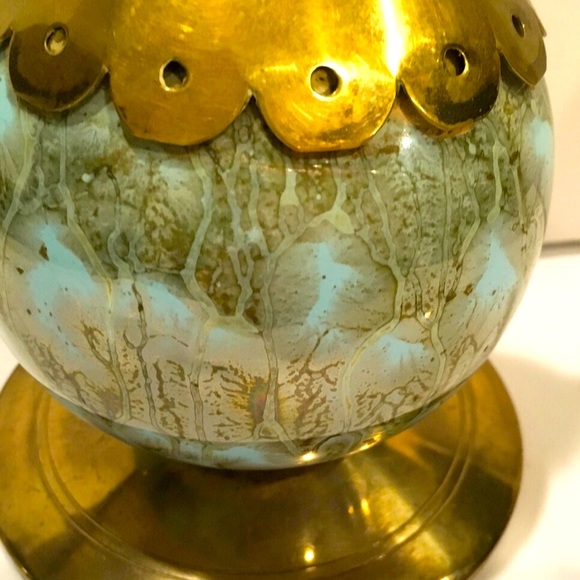 Delft Holland Brass Ewer with Blue/Green Marbled Base~RARE FIND - Picture 6 of 7